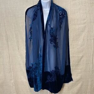 🆕 Vintage Talbots Blue Velvet Burnout Scarf/Shawl